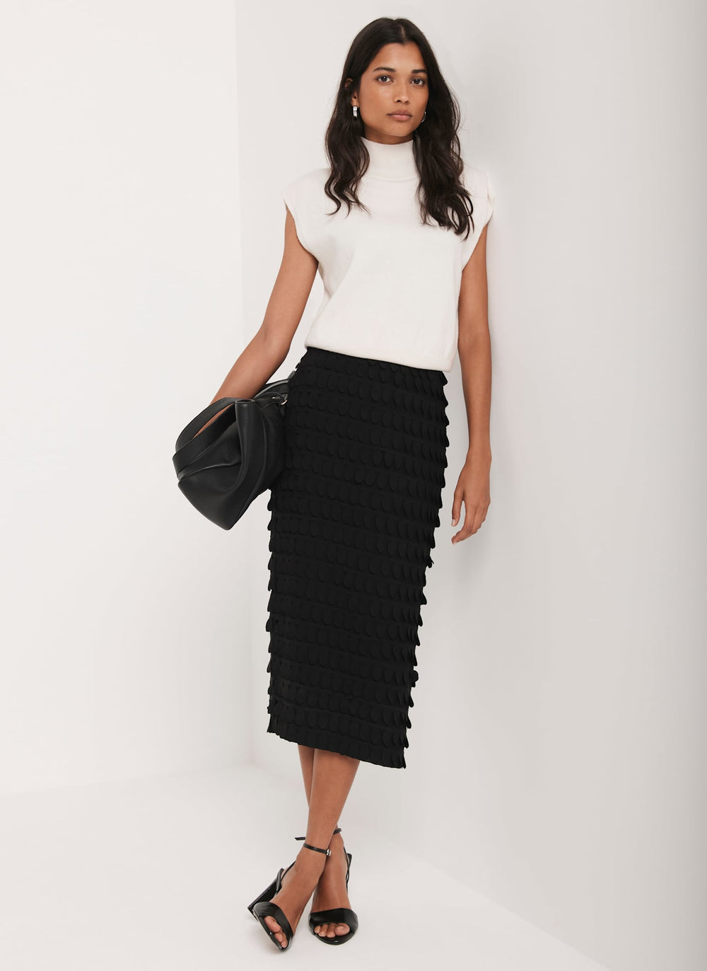 Black Textured Pencil Skirt