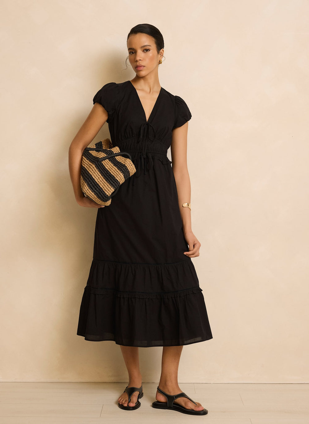 Black Cotton Midi Dress