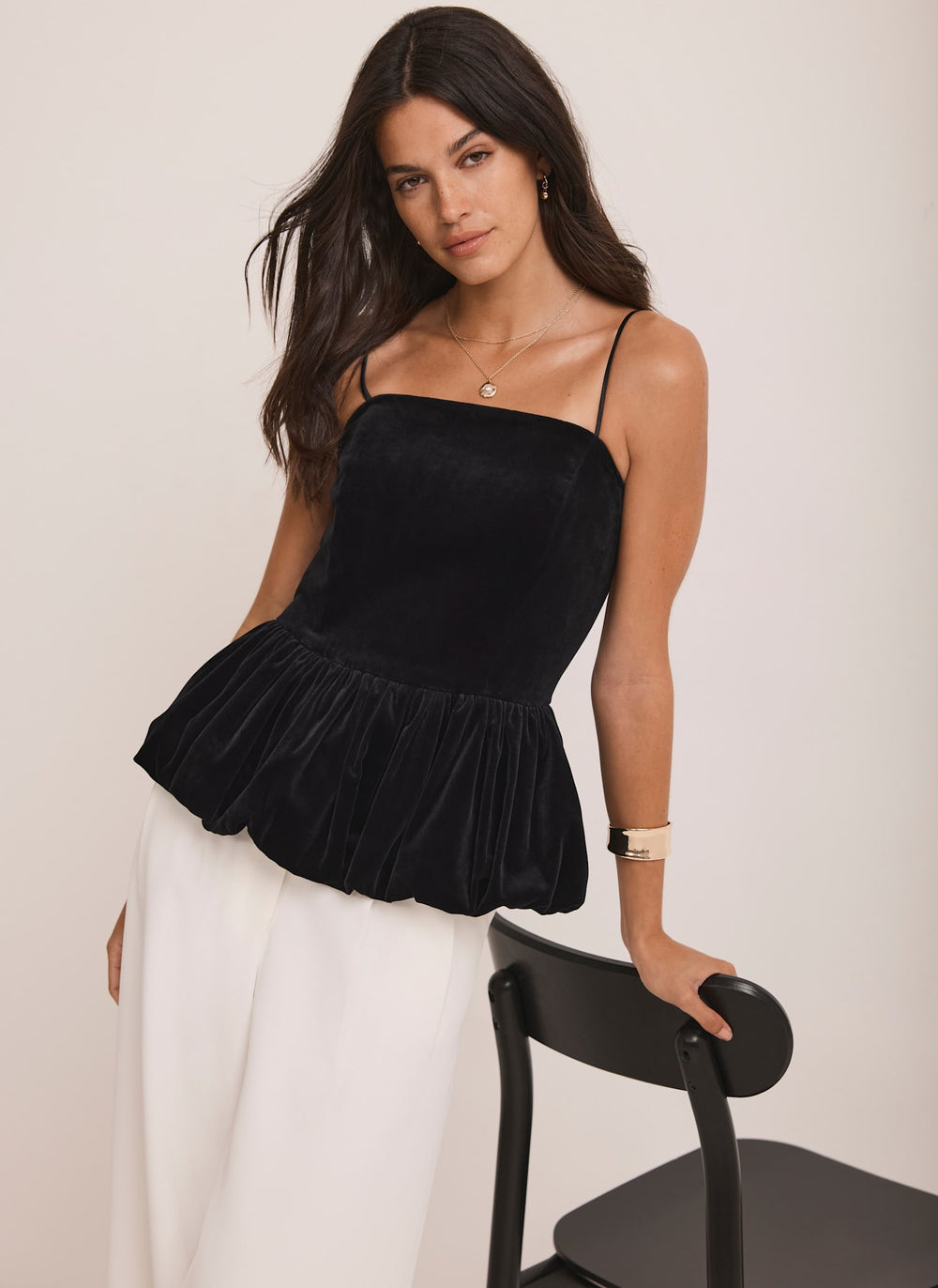 Black Velvet Peplum Top