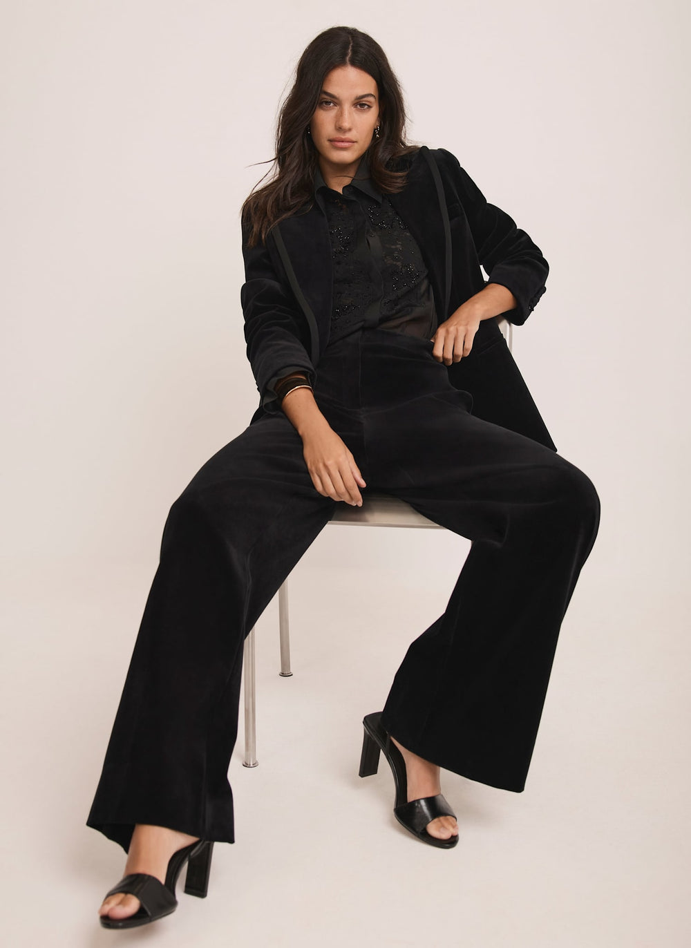 Black Velvet Wide Tailored Trousers