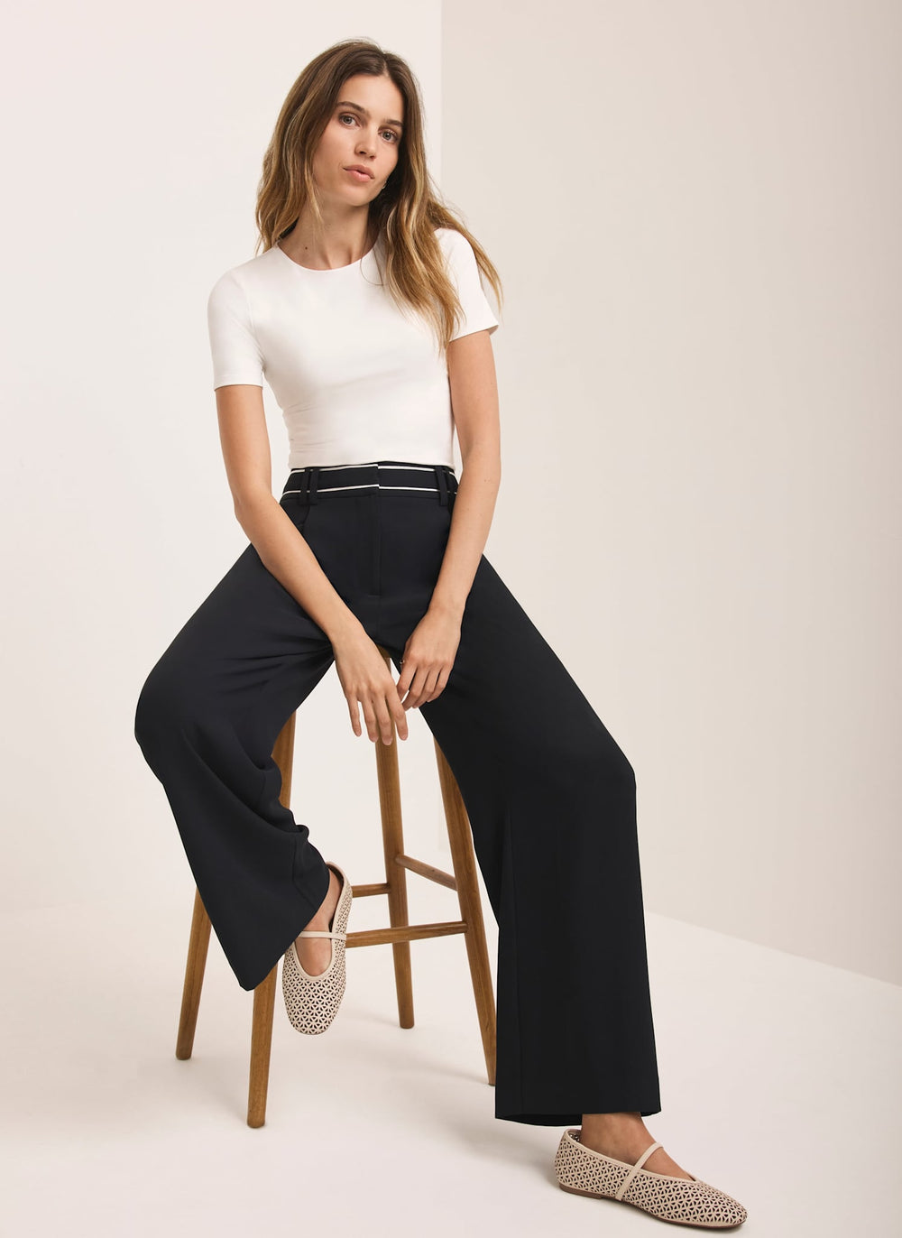 Black Waist Detail Wide Trousers
