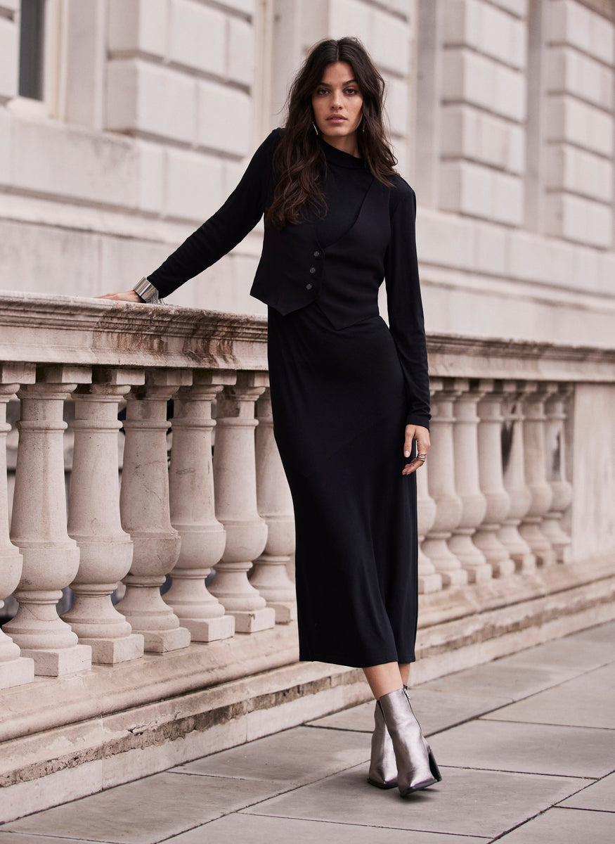 Black Waistcoat Midi Dress