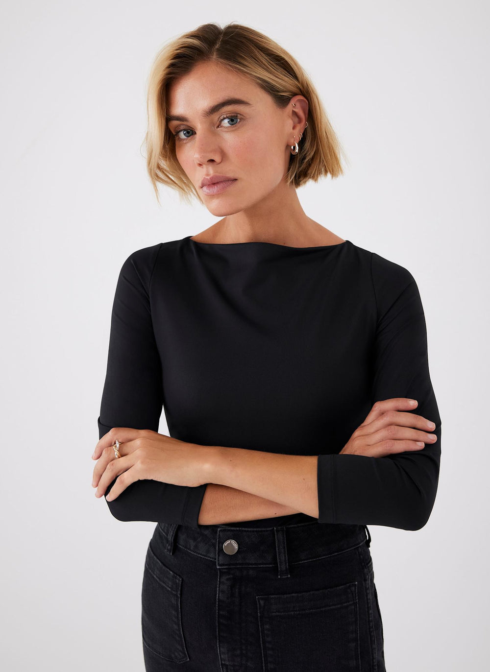 Black Slash Neck Layering Top