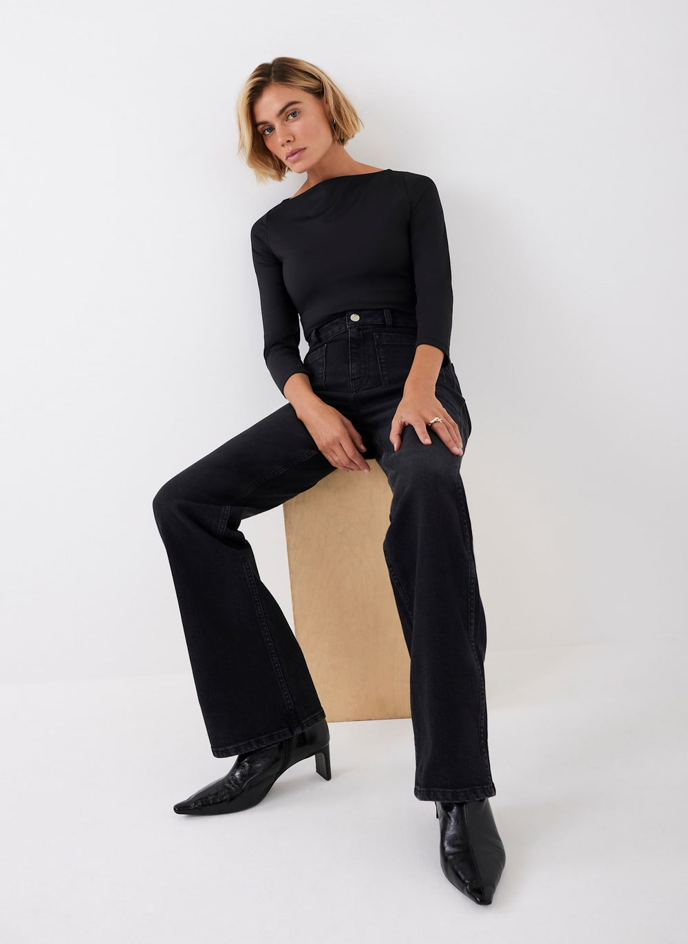 Black Slash Neck Layering Top