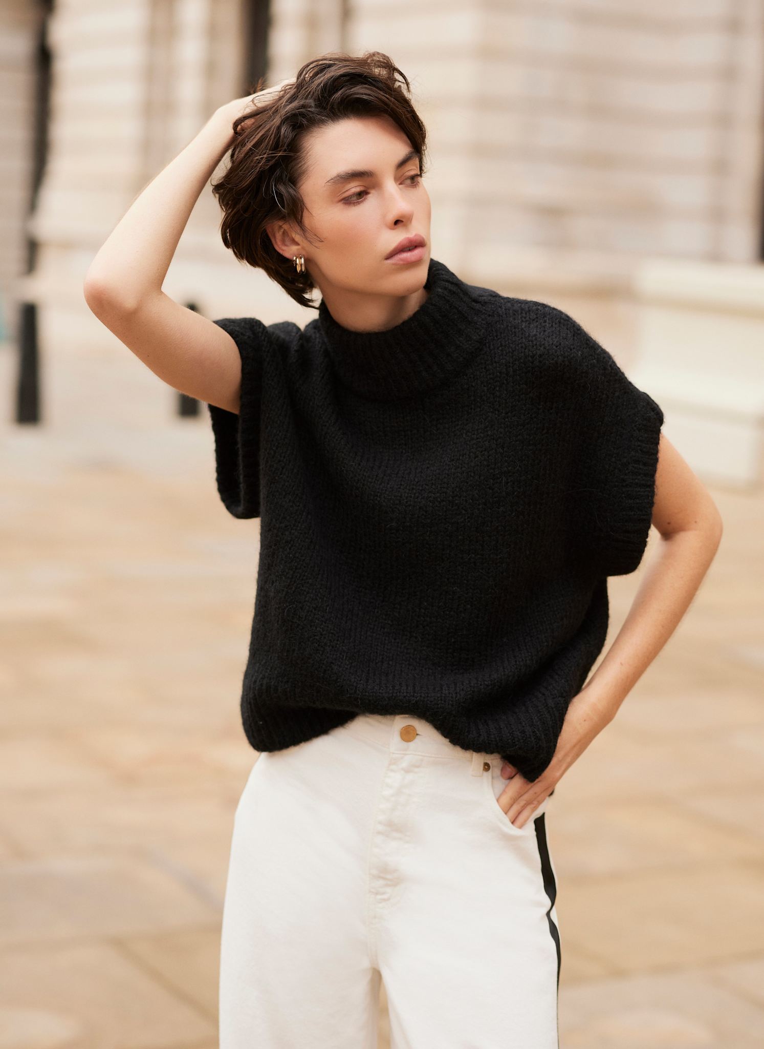 Black Fluff Stand Neck Tee – Mint Velvet