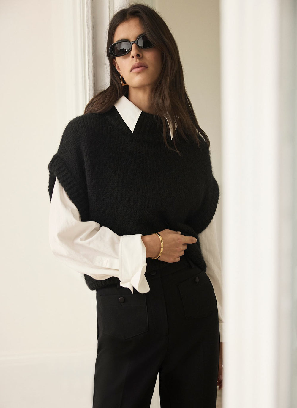Black Wool Blend High Neck Knit Top