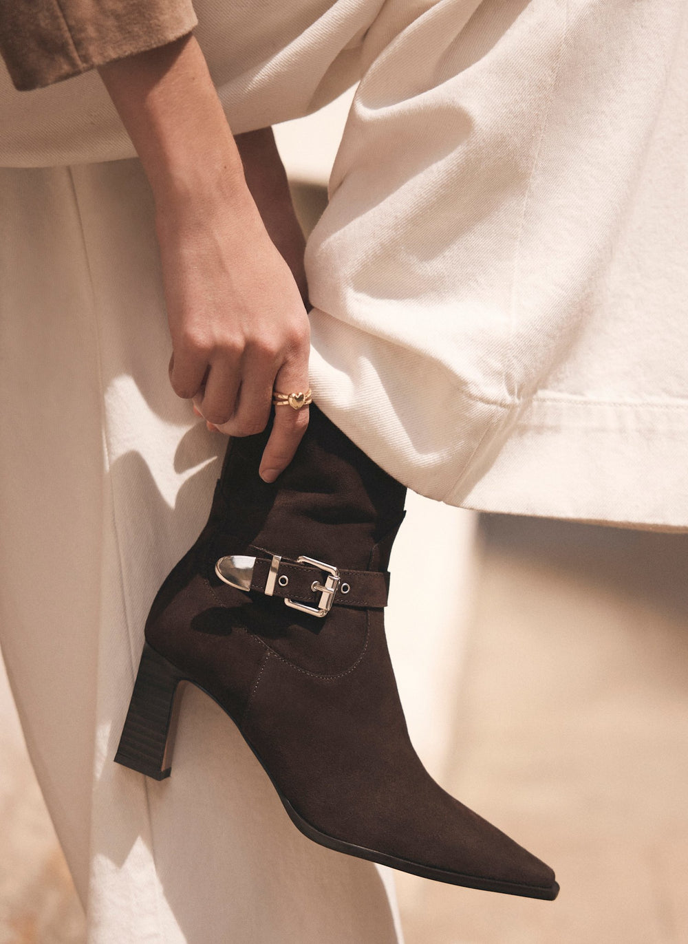 Blair Brown Suede Buckled Ankle Boots