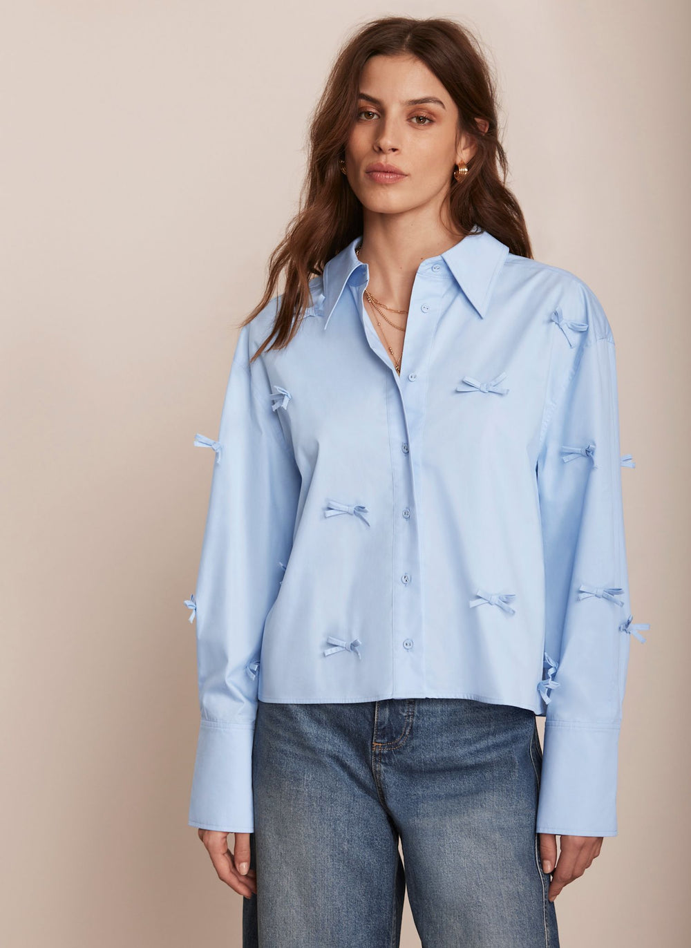 Blue Bow Detail Cropped Shirt