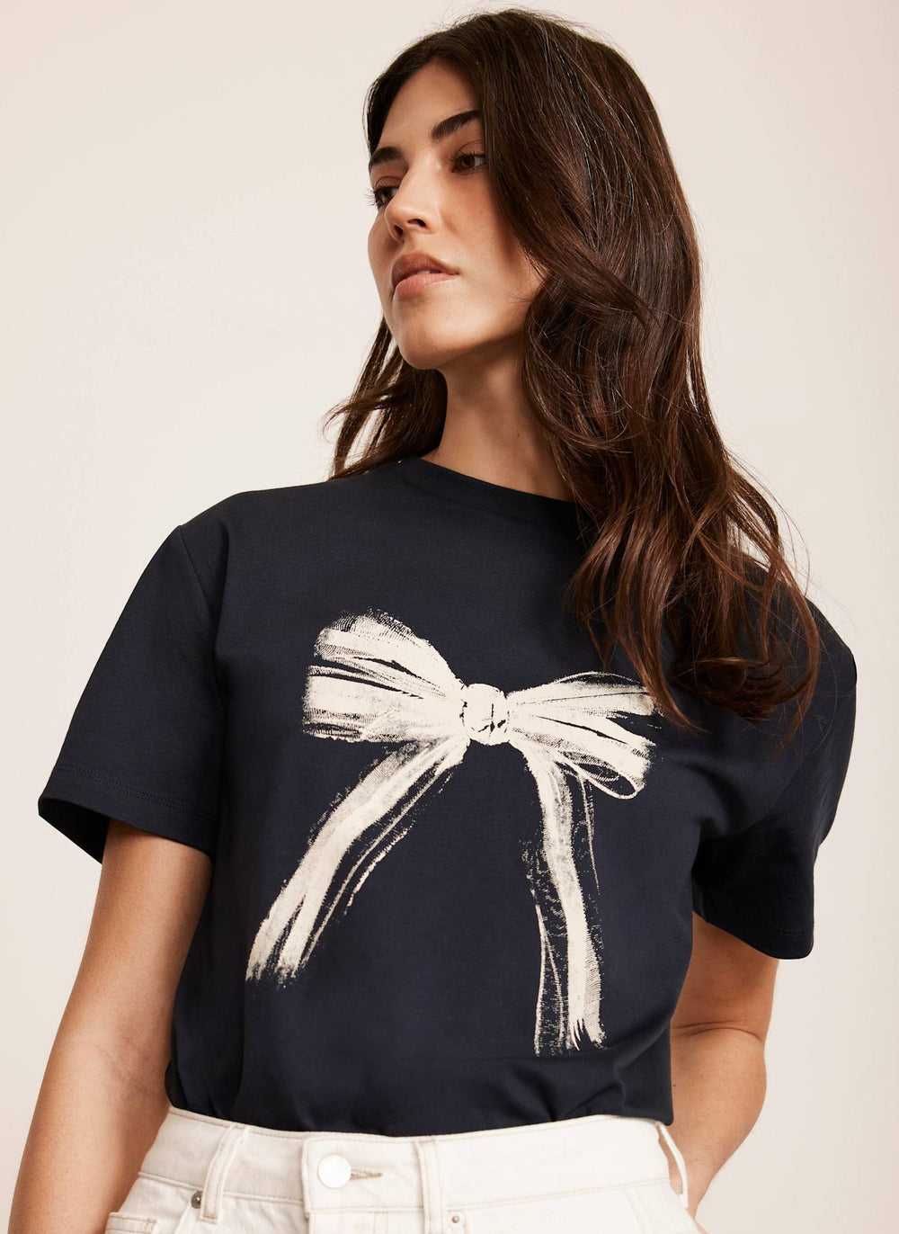 Navy Graphic Bow Cotton T-Shirt