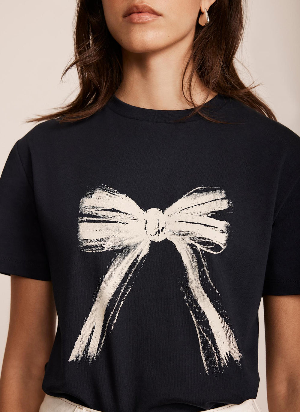 Navy Graphic Bow Cotton T-Shirt