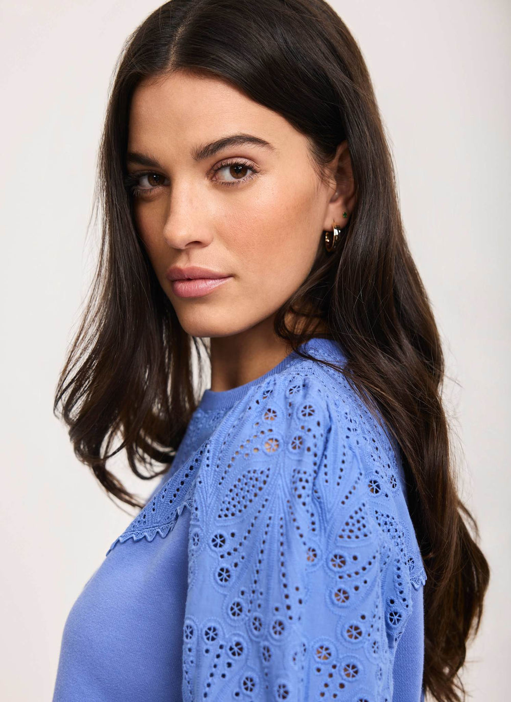Blue Cotton Blend Broderie Sweatshirt