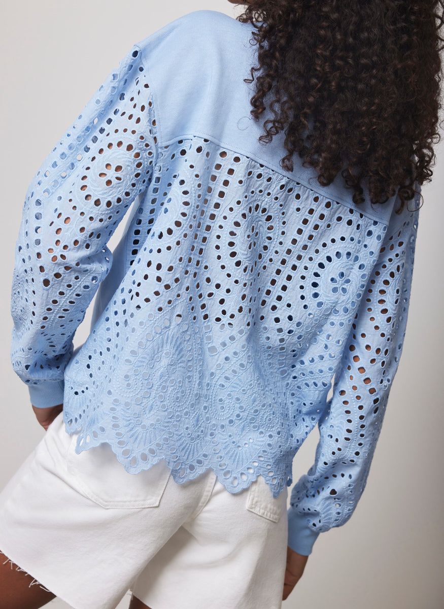 Blue Broderie Cotton Sweatshirt Mint Velvet