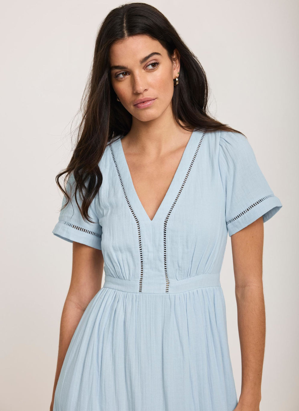 Blue Cotton Cheesecloth Midi Dress