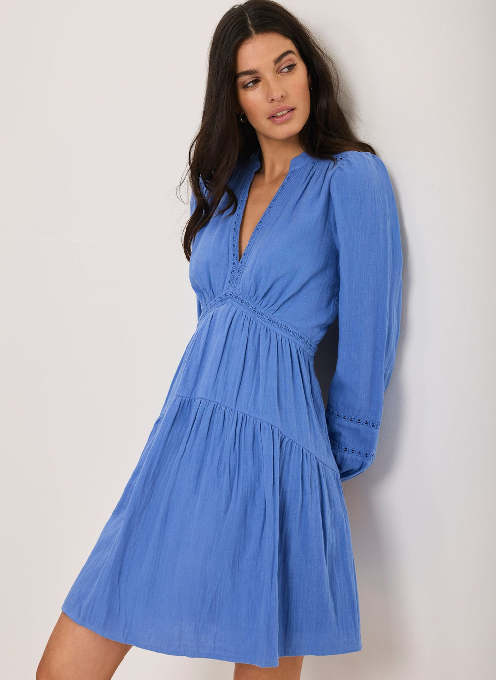 Blue Cotton Cheesecloth Mini Dress