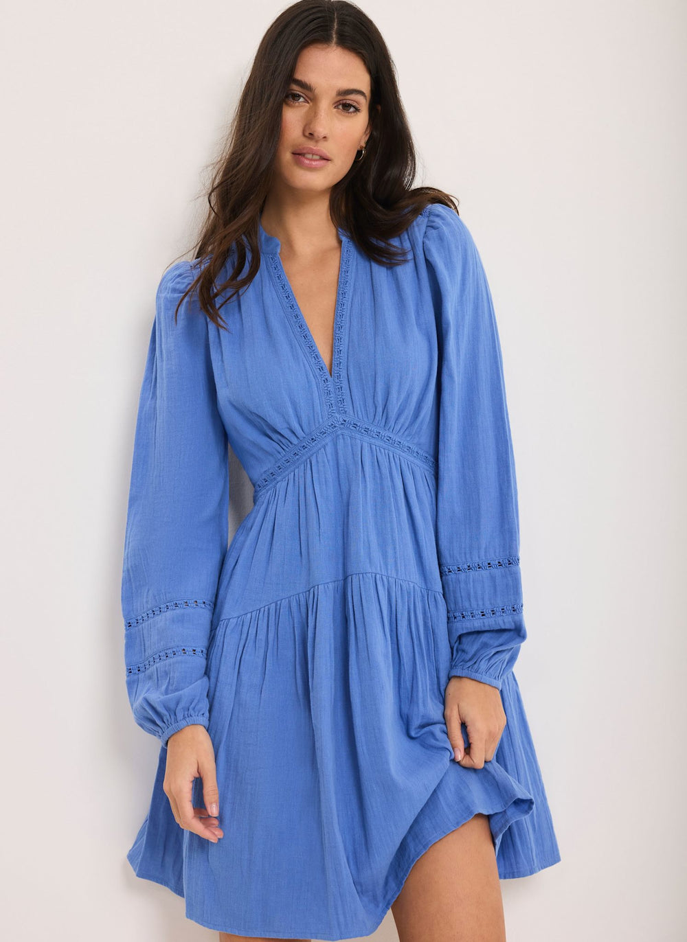 Blue Cotton Cheesecloth Mini Dress