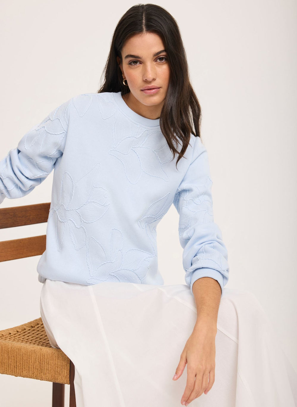 Pale Blue Embroidered Sweatshirt
