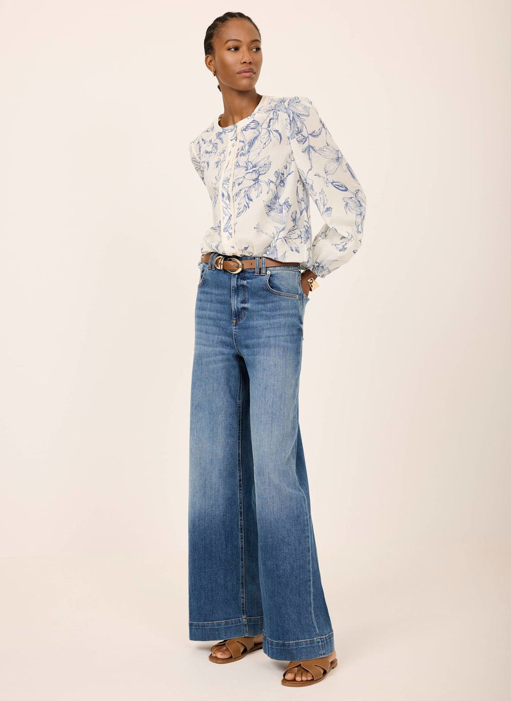 Blue Cotton Floral Print Blouse