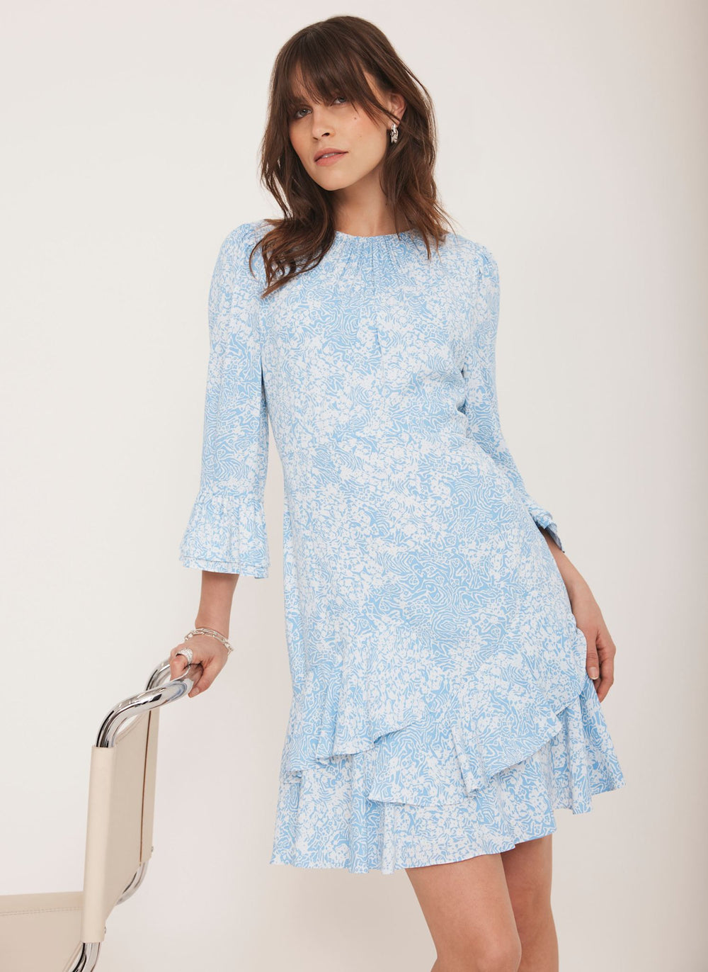 Blue Floral Print Mini Dress