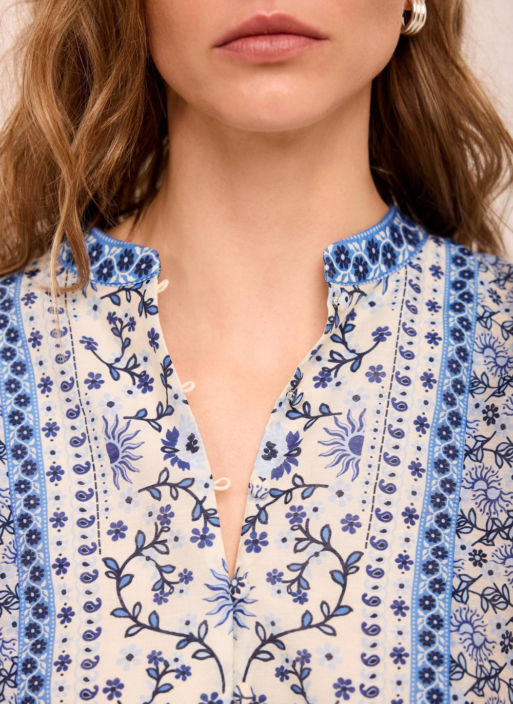 Blue Floral Print Blouse