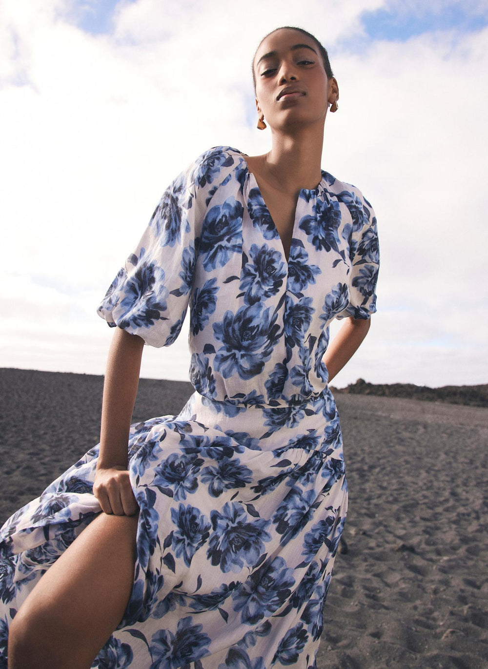 Blue Floral Print Cropped Top