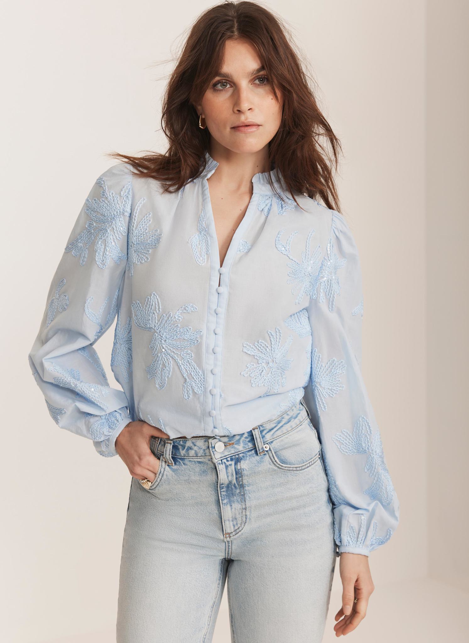 Blue Floral Cotton Blouse – Mint Velvet