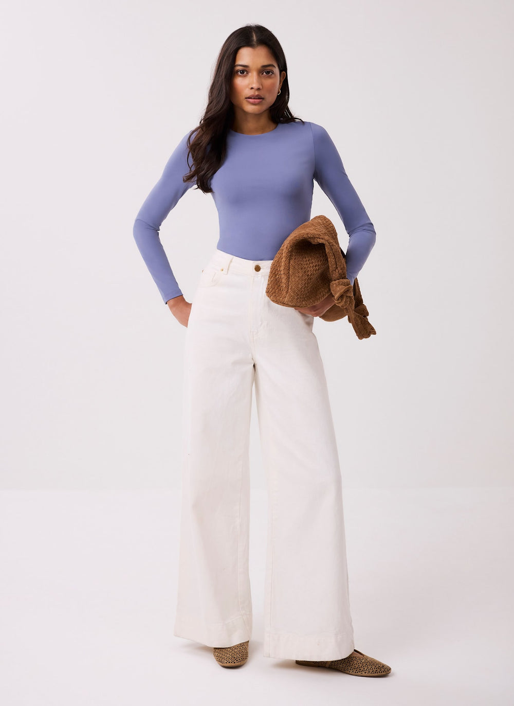 Blue Crew Neck Layering Top