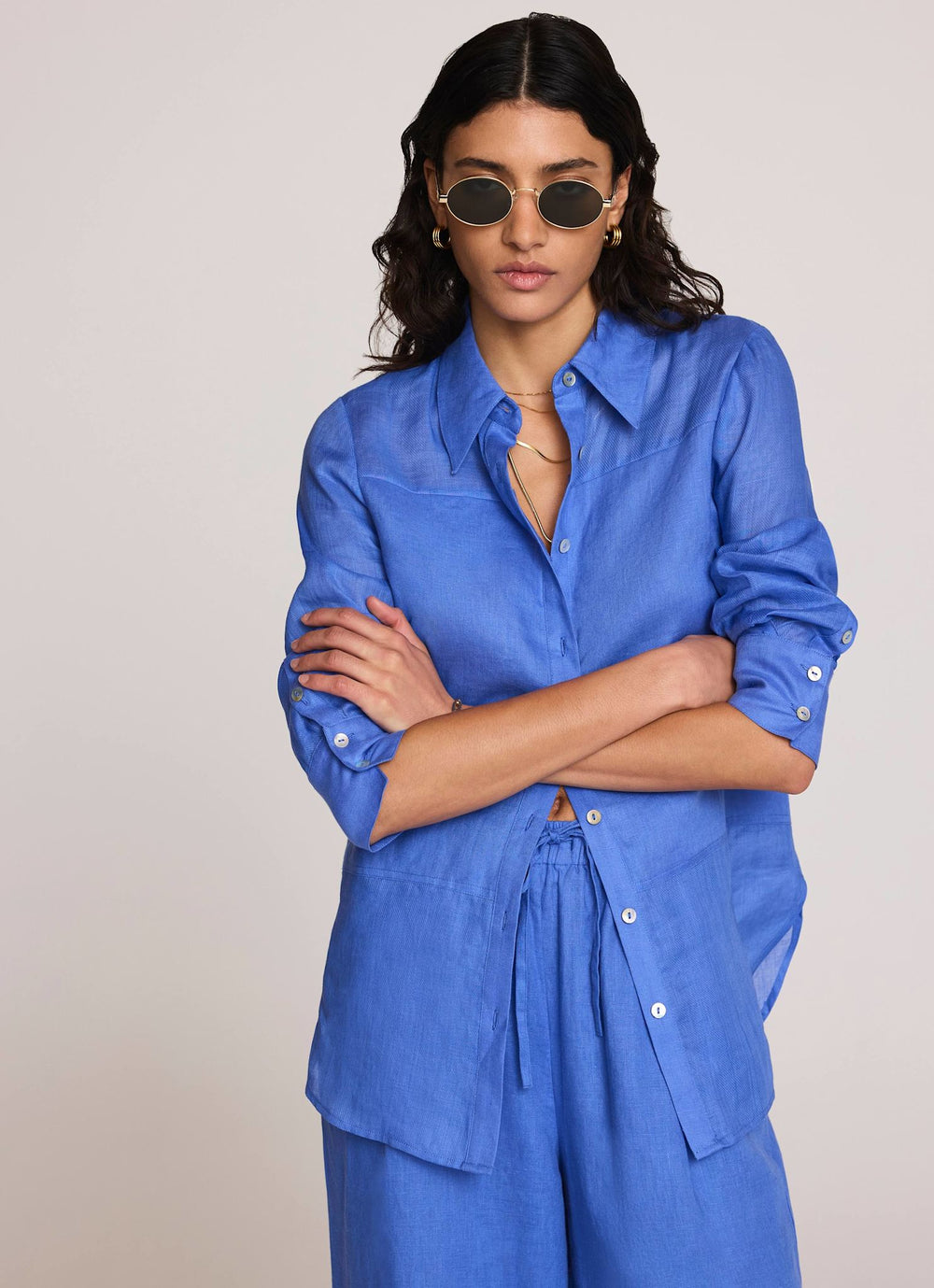 Blue Linen Blend Shirt