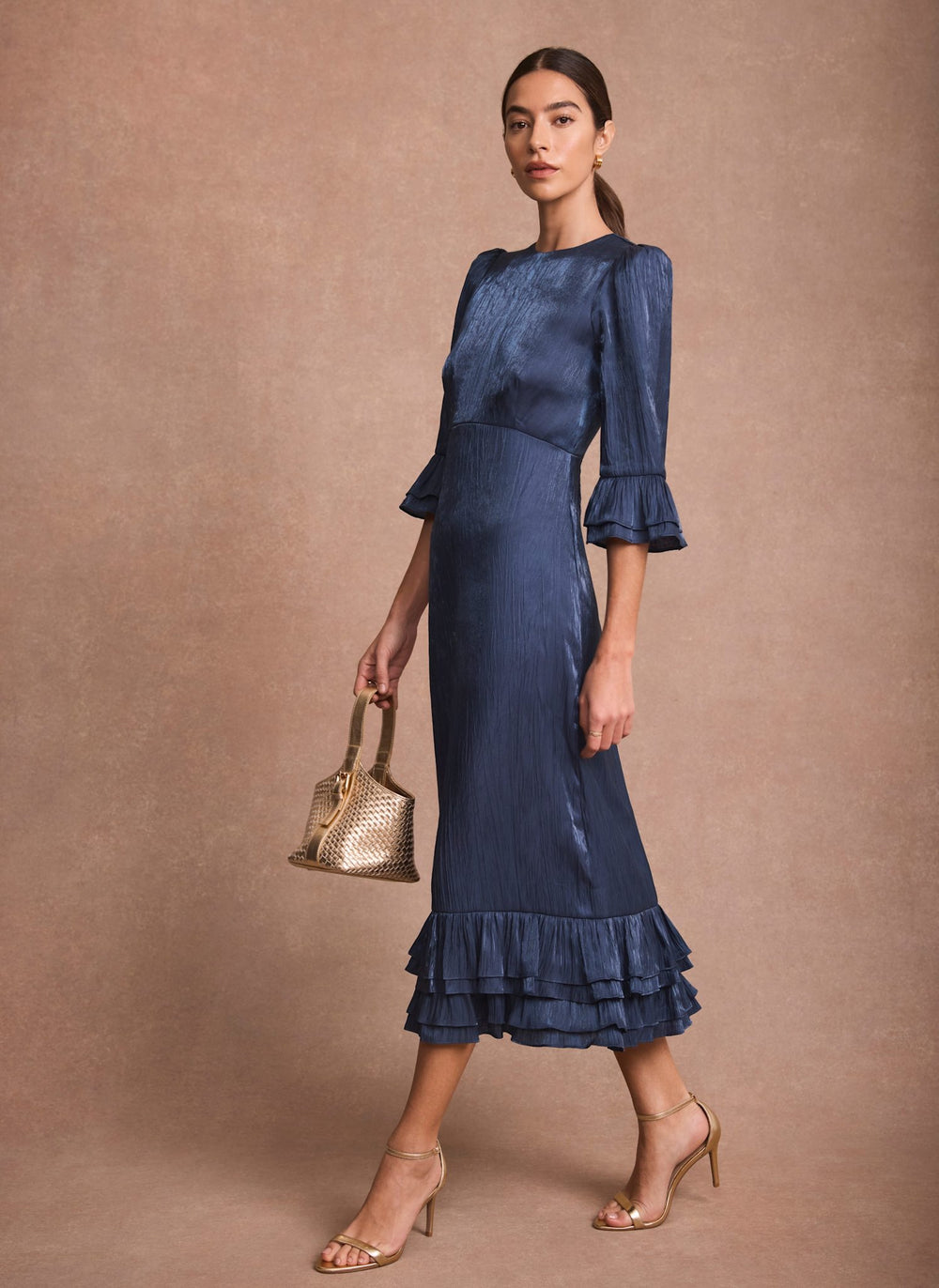 Navy Metallic Midi Dress