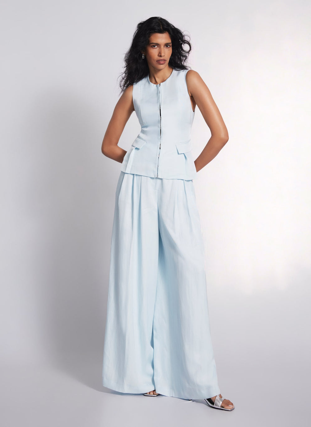 Blue Pleated Wide Trousers