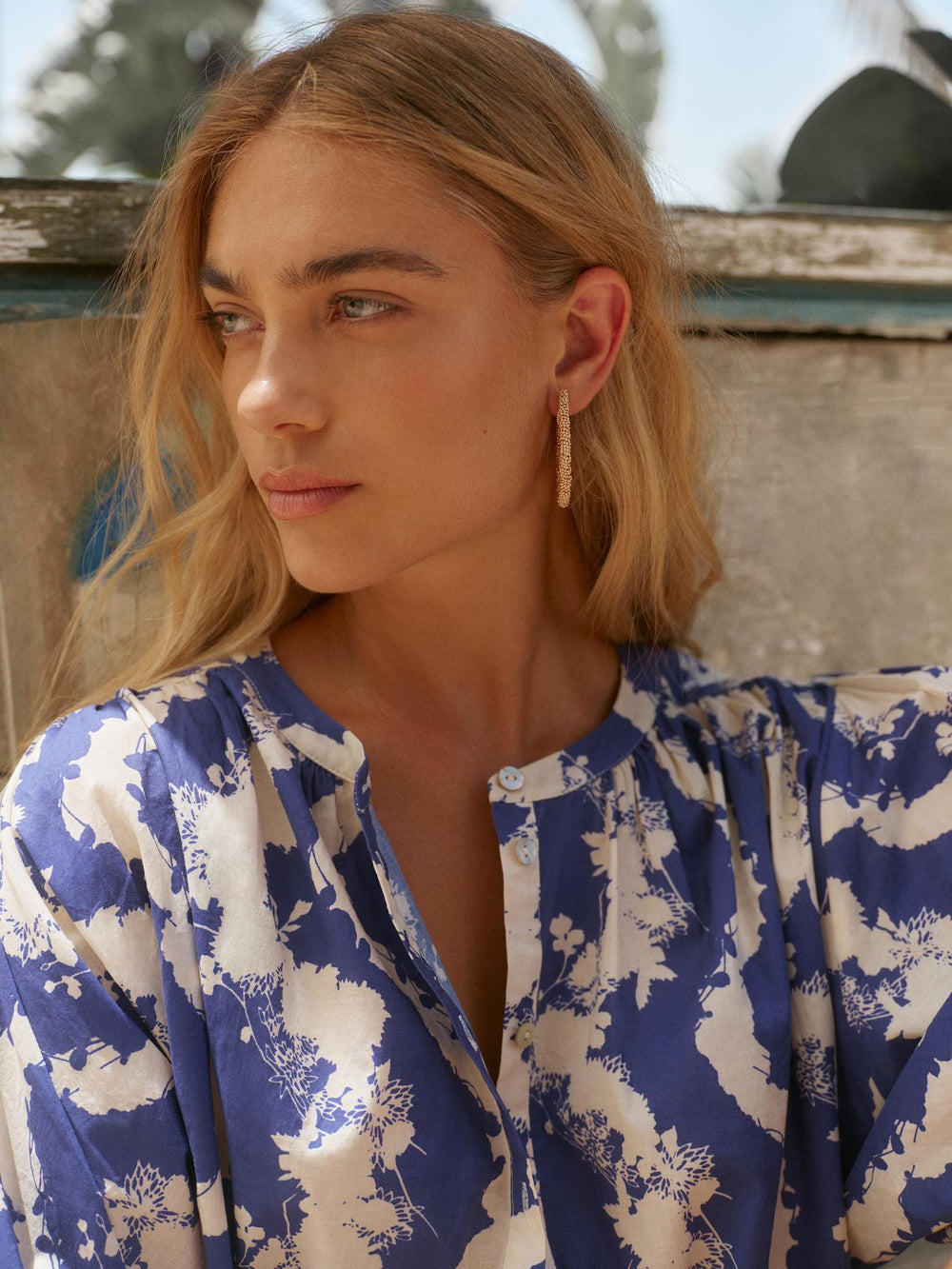 Blue Cotton Printed Blouse