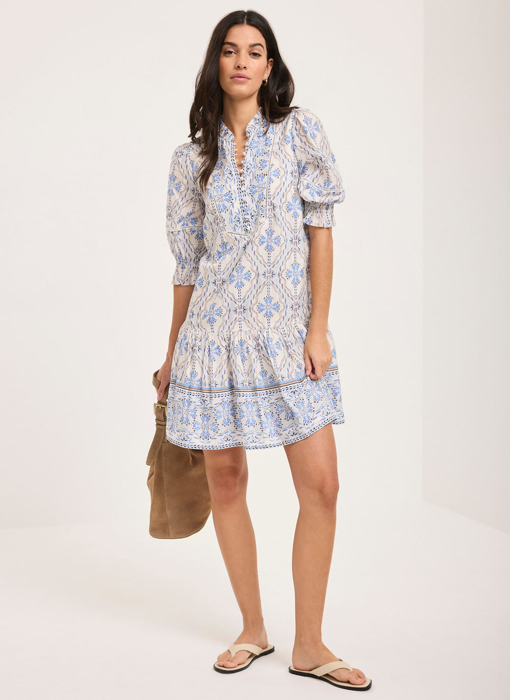 Blue Floral Print Mini Dress