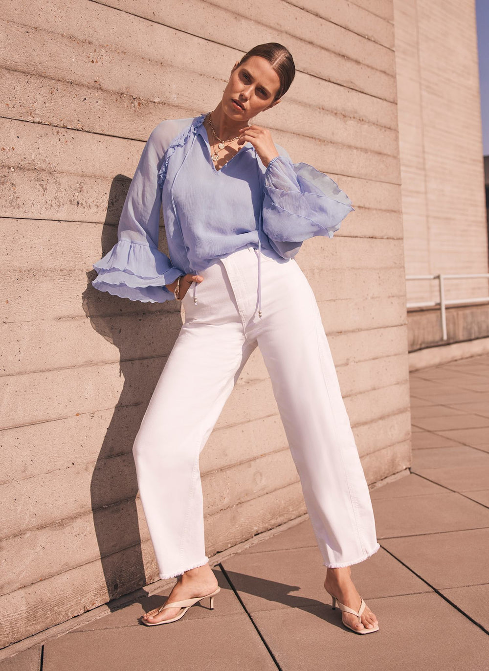 Blue Ruffle Detail Blouse