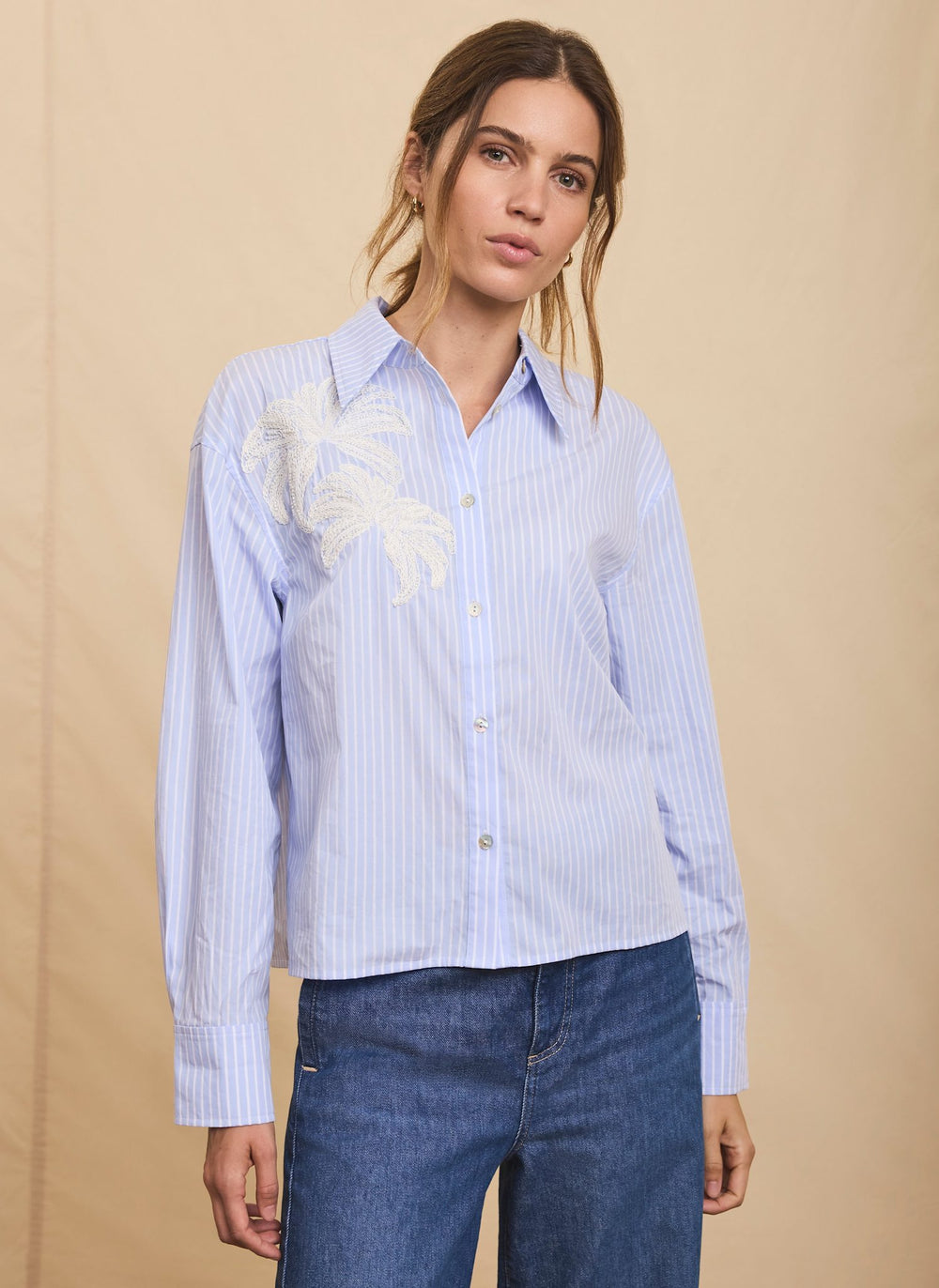 Blue Stripe Embroidered Shirt