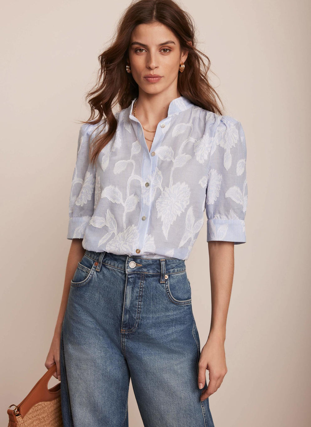 Blue Striped Floral Blouse