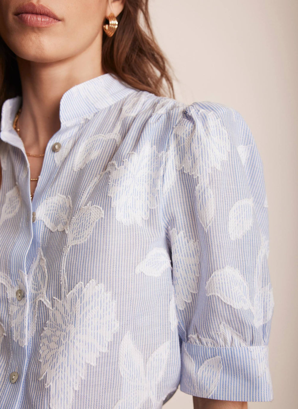 Blue Striped Floral Blouse