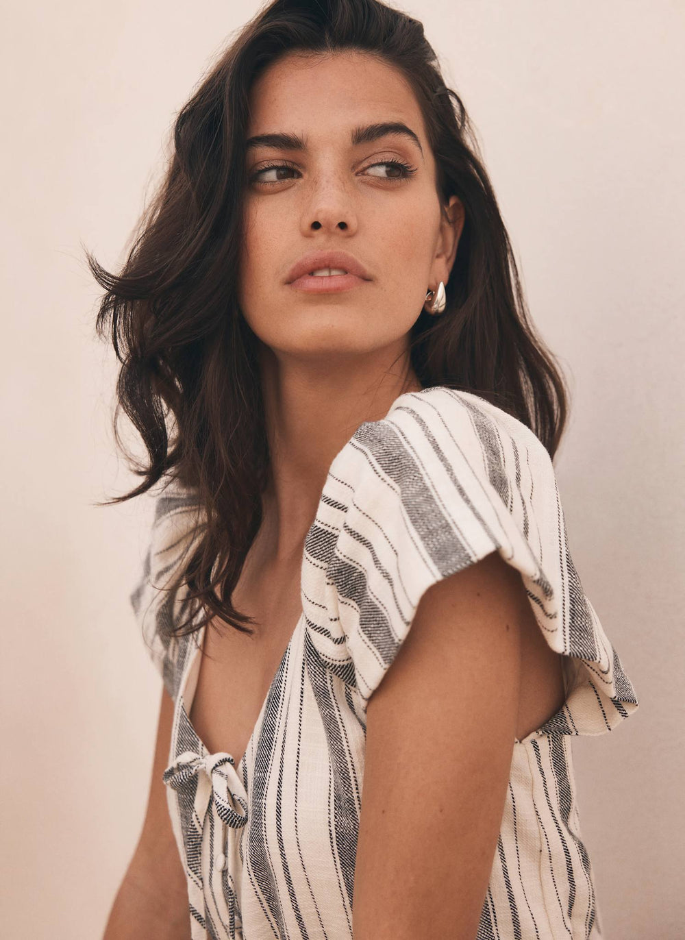 Blue Stripe Tie Front Top