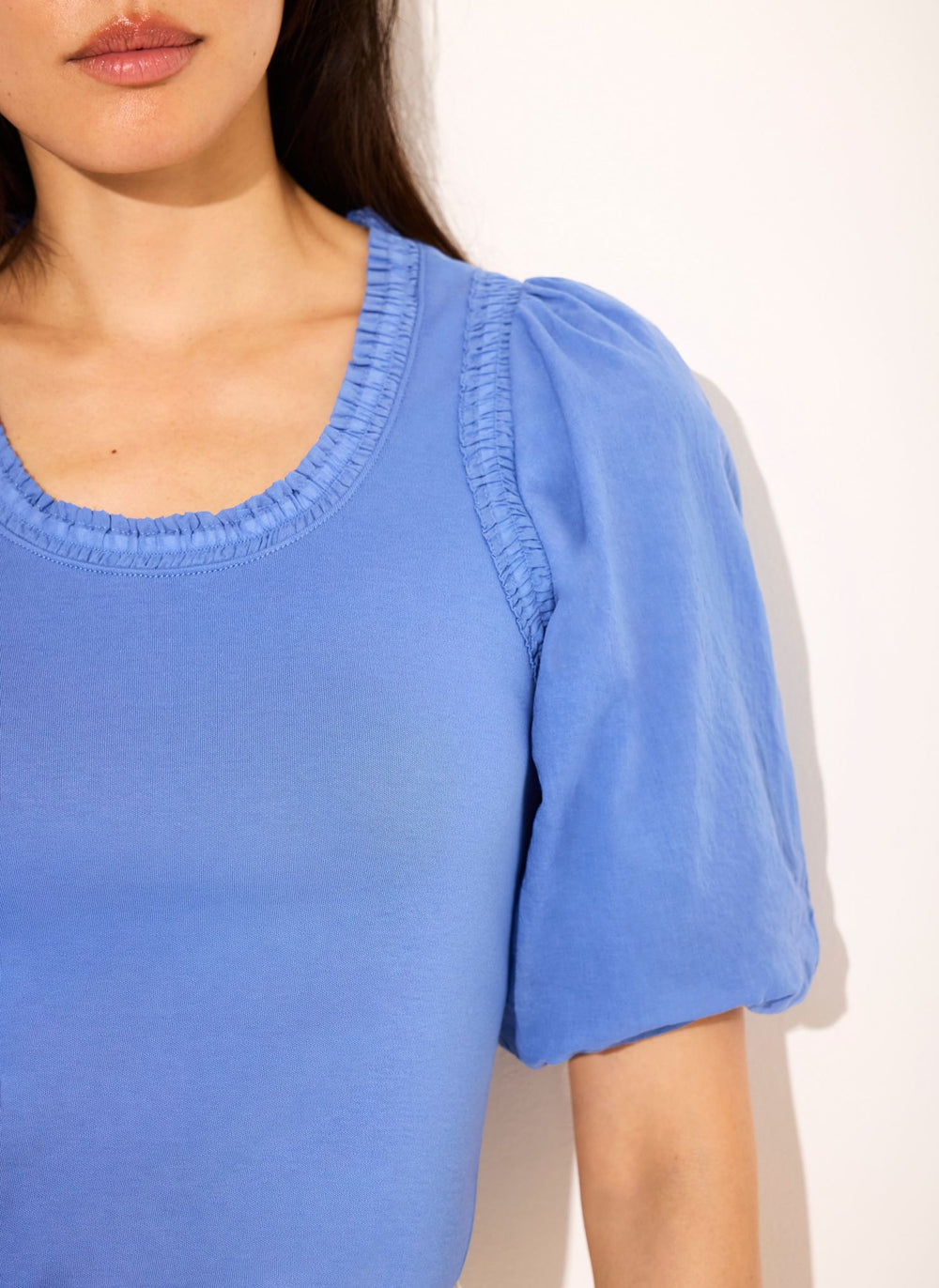 Blue Cotton Puff Sleeve Top