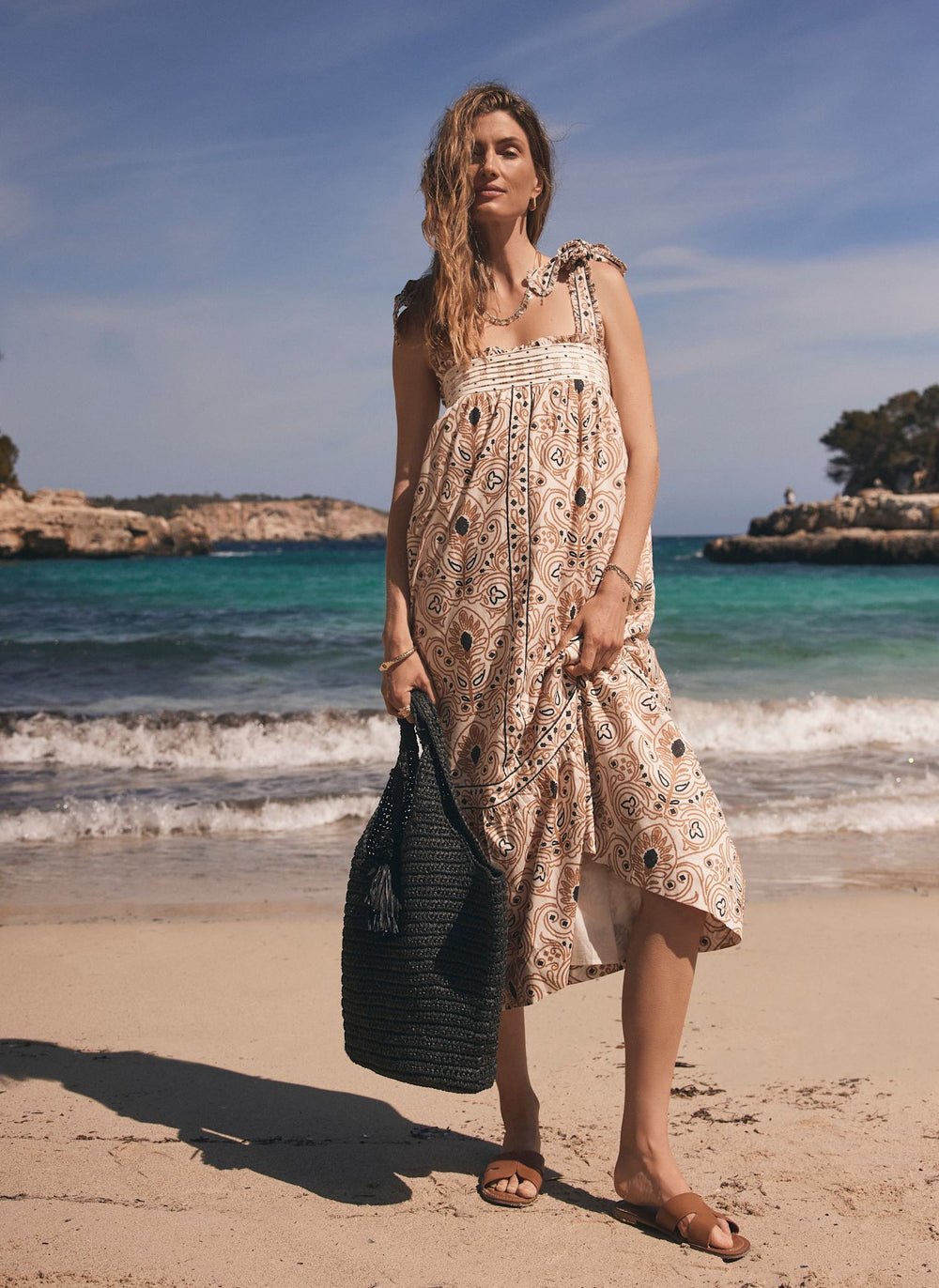 Cream Printed Midi Sundress