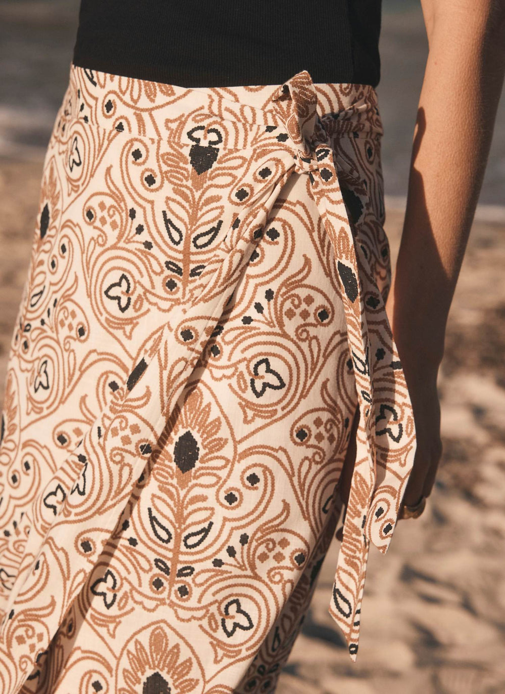 Neutral Print Wrap Midi Skirt