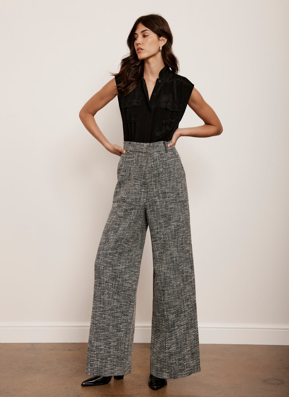 Black Boucle Wide Leg Jumpsuit