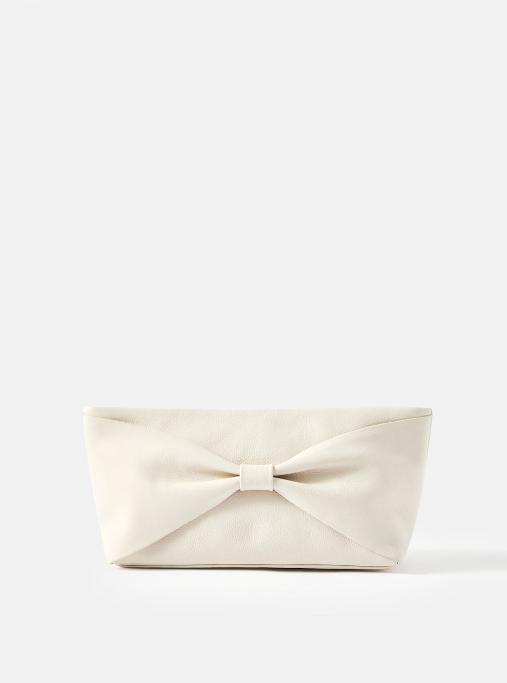 Cream Leather Bow Clutch Bag