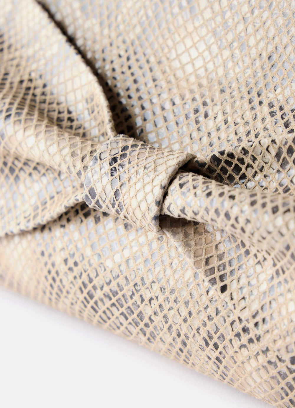 Cream Snake Print Leather Clutch Bag