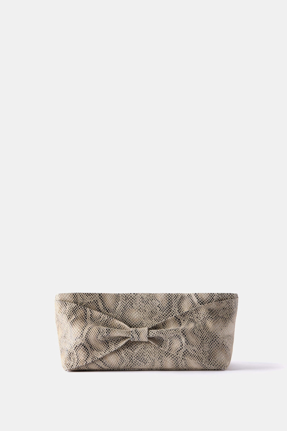 Cream Snake Print Leather Clutch Bag
