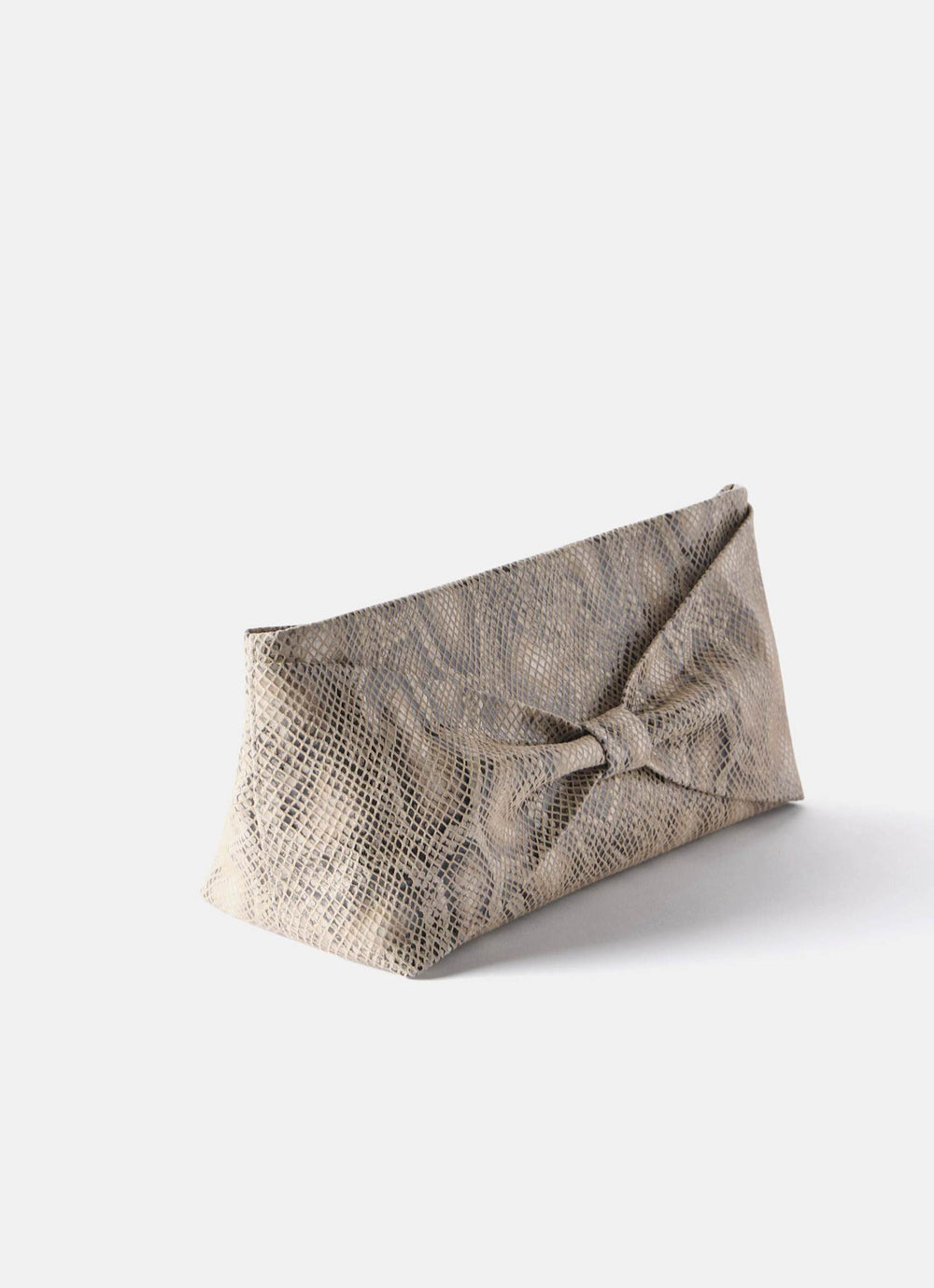 Cream Snake Print Leather Clutch Bag