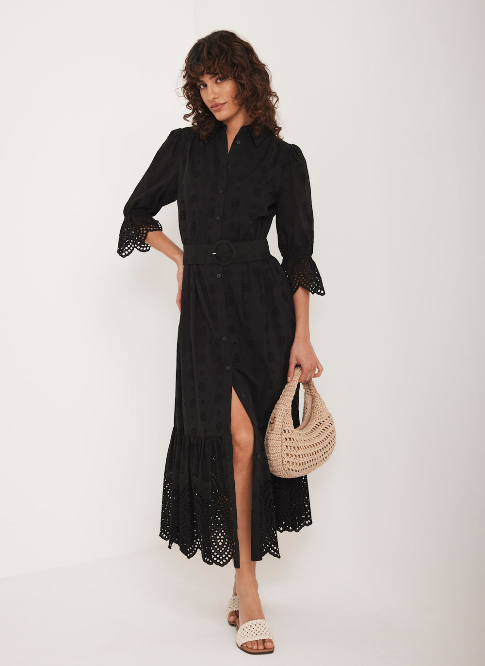 Black Broderie Midi Dress