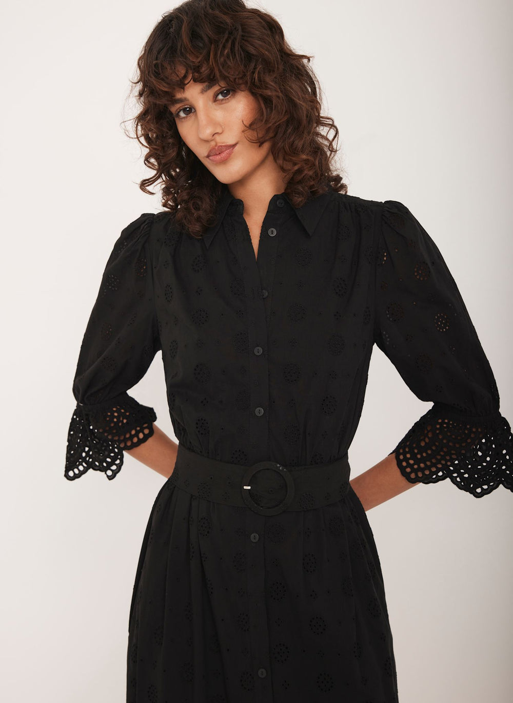 Black Broderie Midi Dress