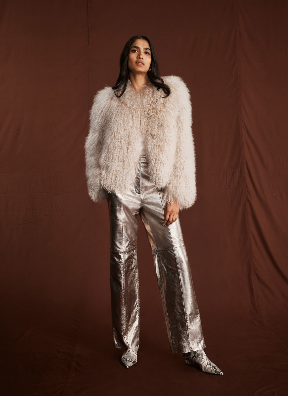 Gold Leather Straight Trousers