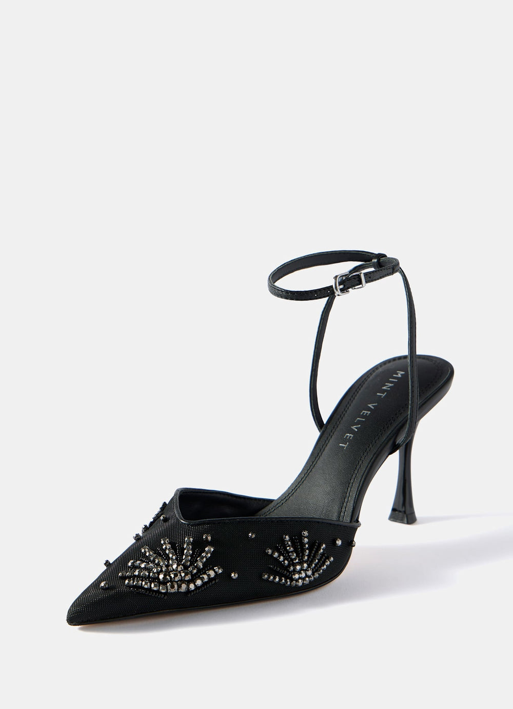 Ari Black Embellished Mesh High Heels