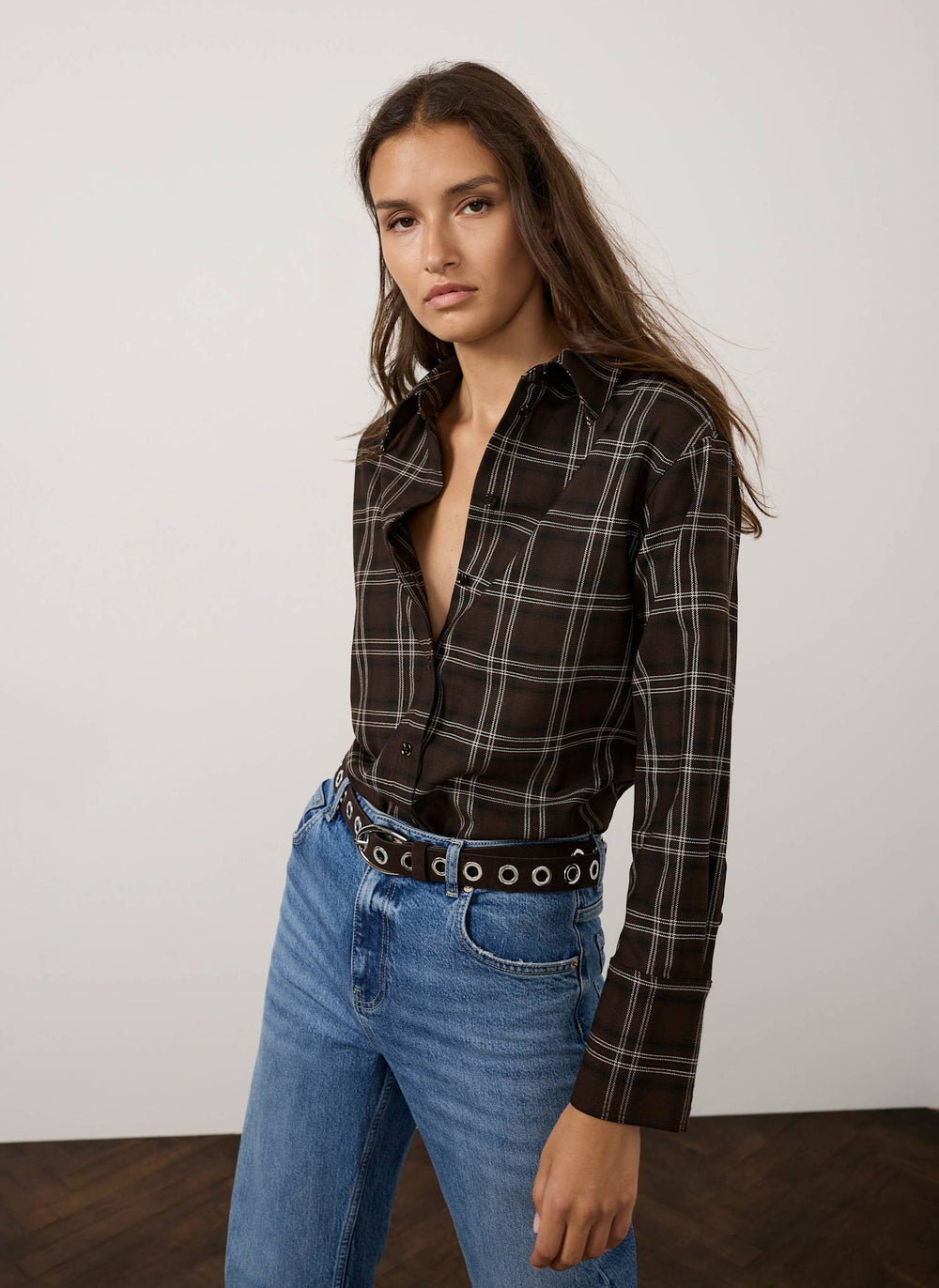 Brown Checked Long Sleeve Shirt