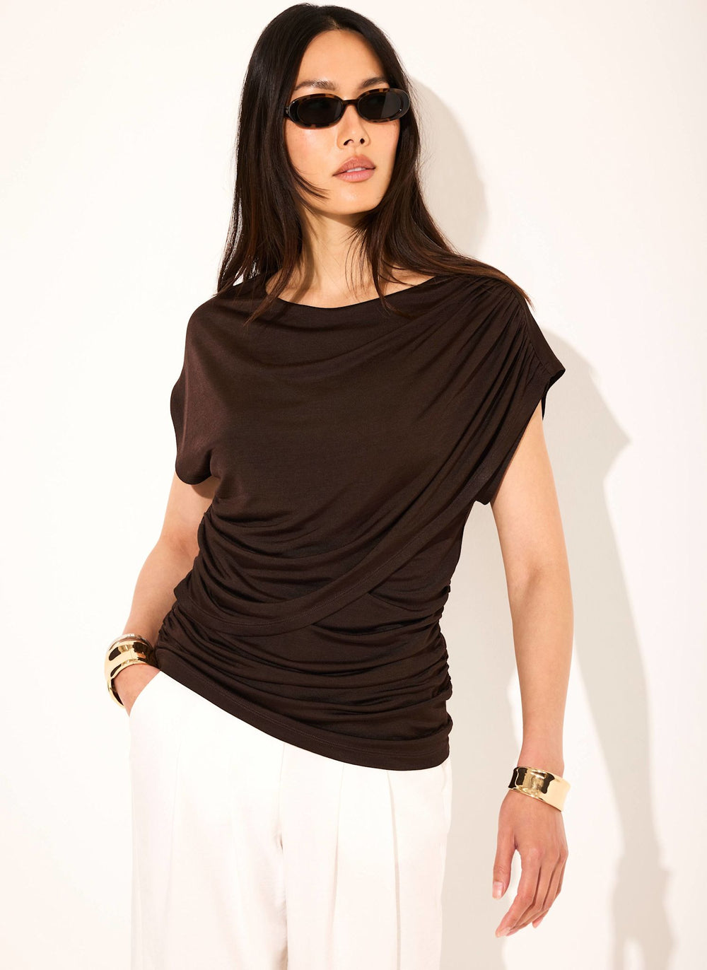 Brown Layered Drape Top